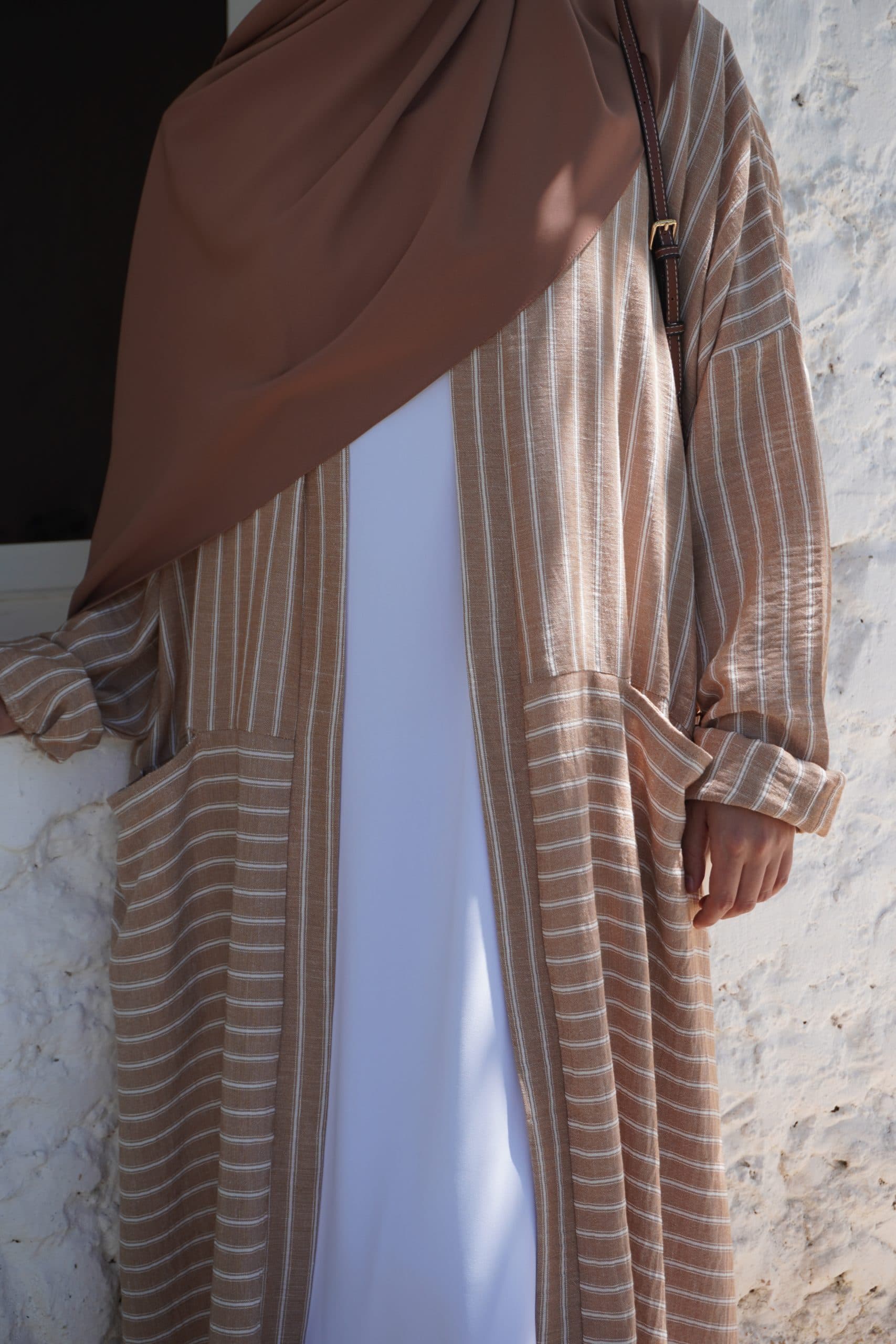PAMELA à rayure camel et blanc
