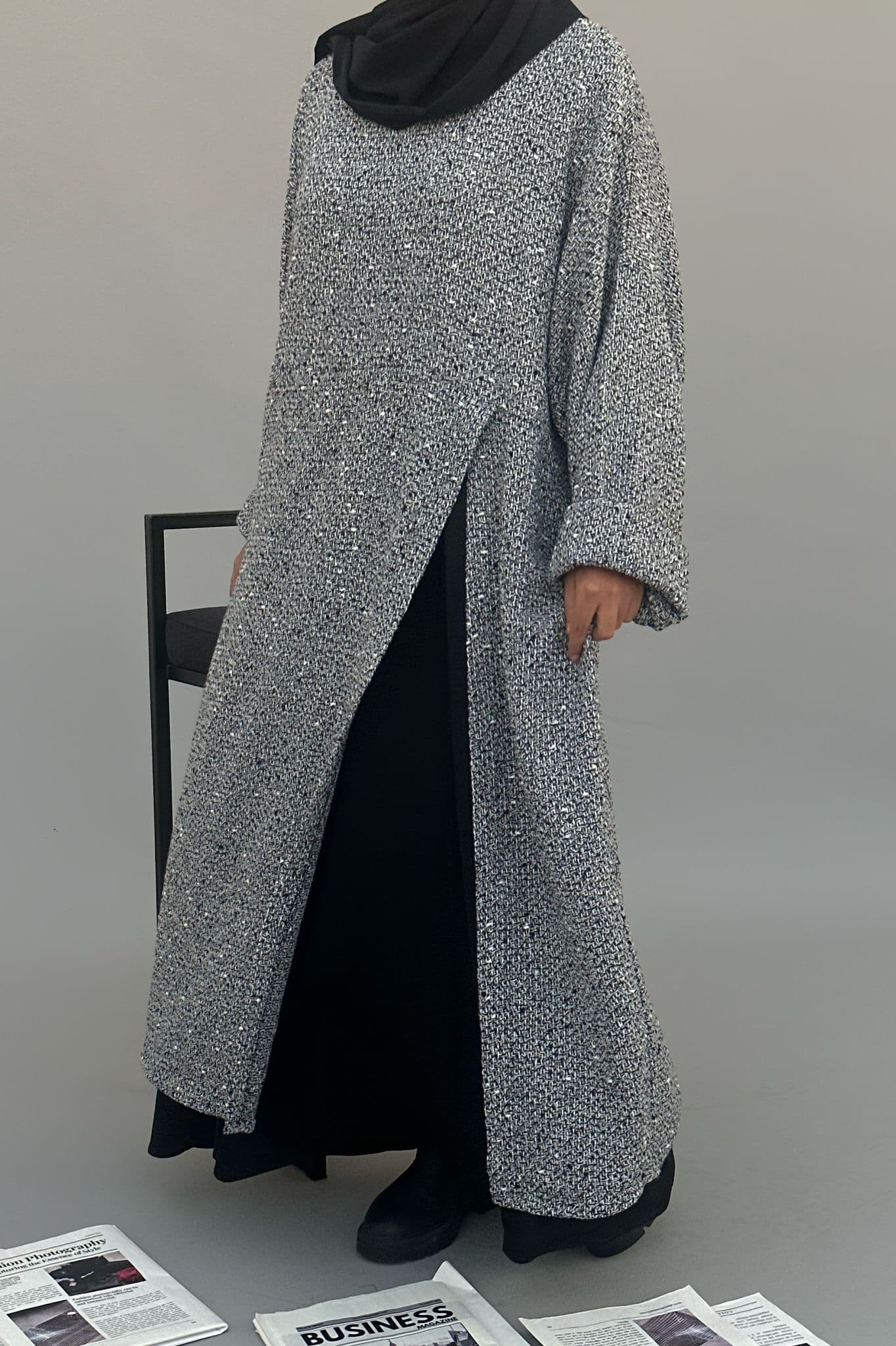 PULL KATYA Gris petit point blanc et noir